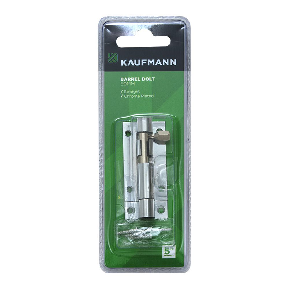 KAUFMANN BARREL BOLT 50MM CHR PLATED STRAIGHT