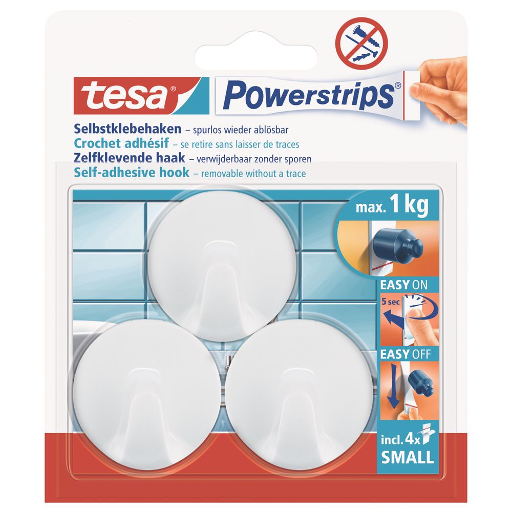 TESA Powerstrips Hooks Small Round 3 Hooks/ 4 Strips White (IP 6)