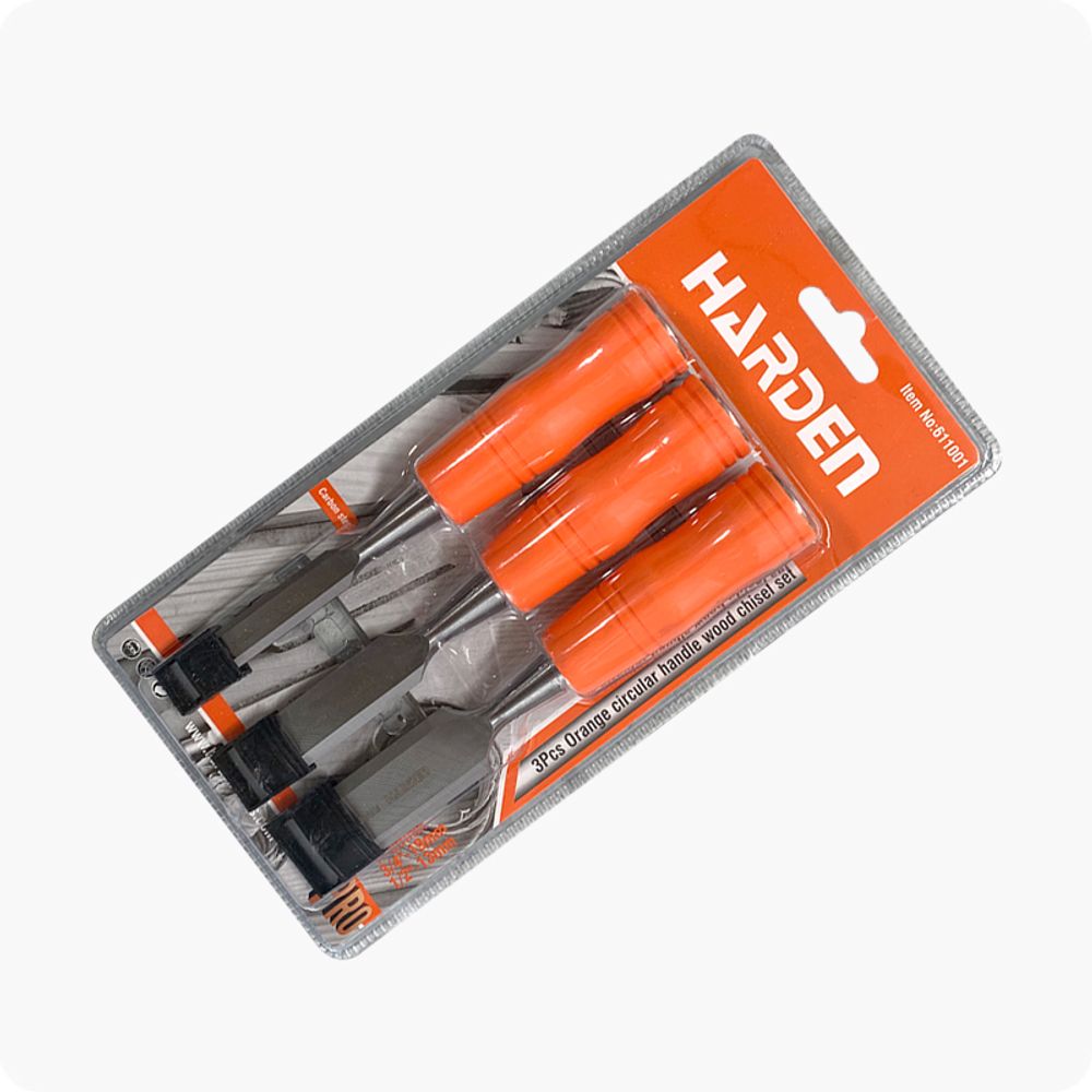 3pcs Orange circular handle wood chisel set