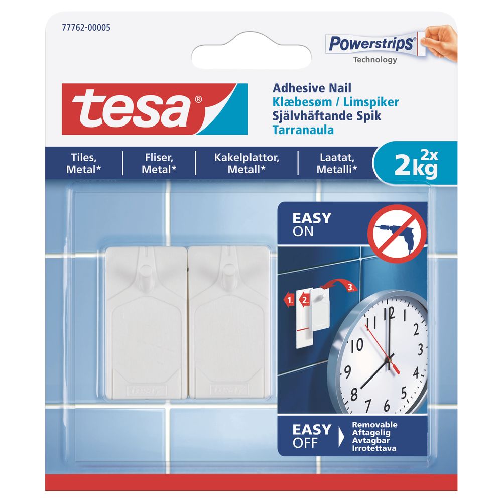 TESA Adhesive Nail 2kg - Tiles 2 Hooks/ 3 Strips (IP 8)
