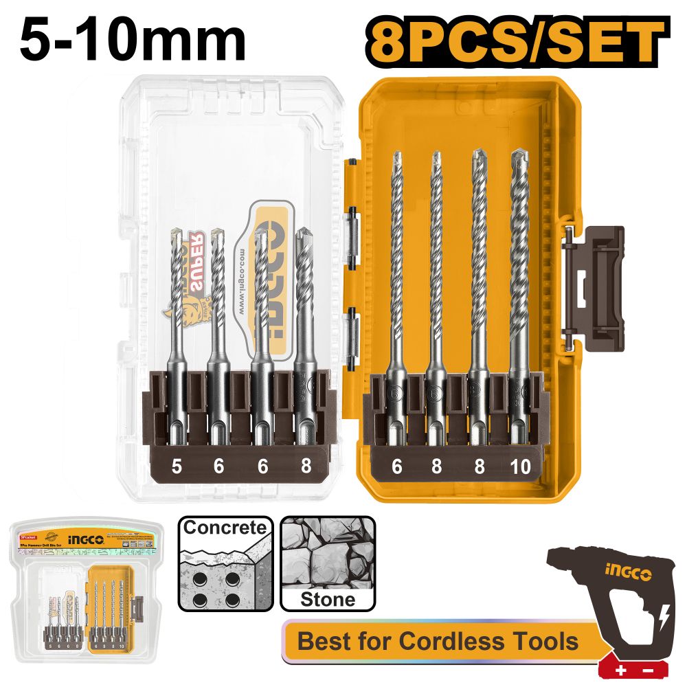 Drill Bit Set Sds+ 8pcs 5 10mm Plst Casing