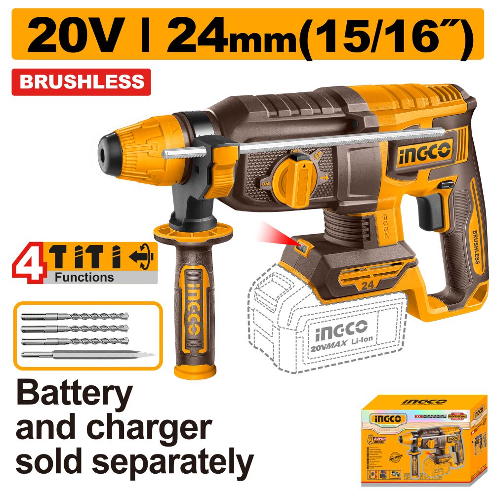 20v Ps+c/l B/l Rotary Drill+acc No B/c