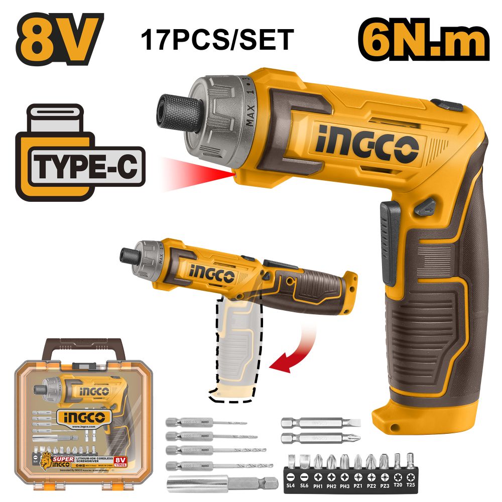 S/DRIVER CORDLESS 8V USB TYPE C +10PCSS BIT IN BAG