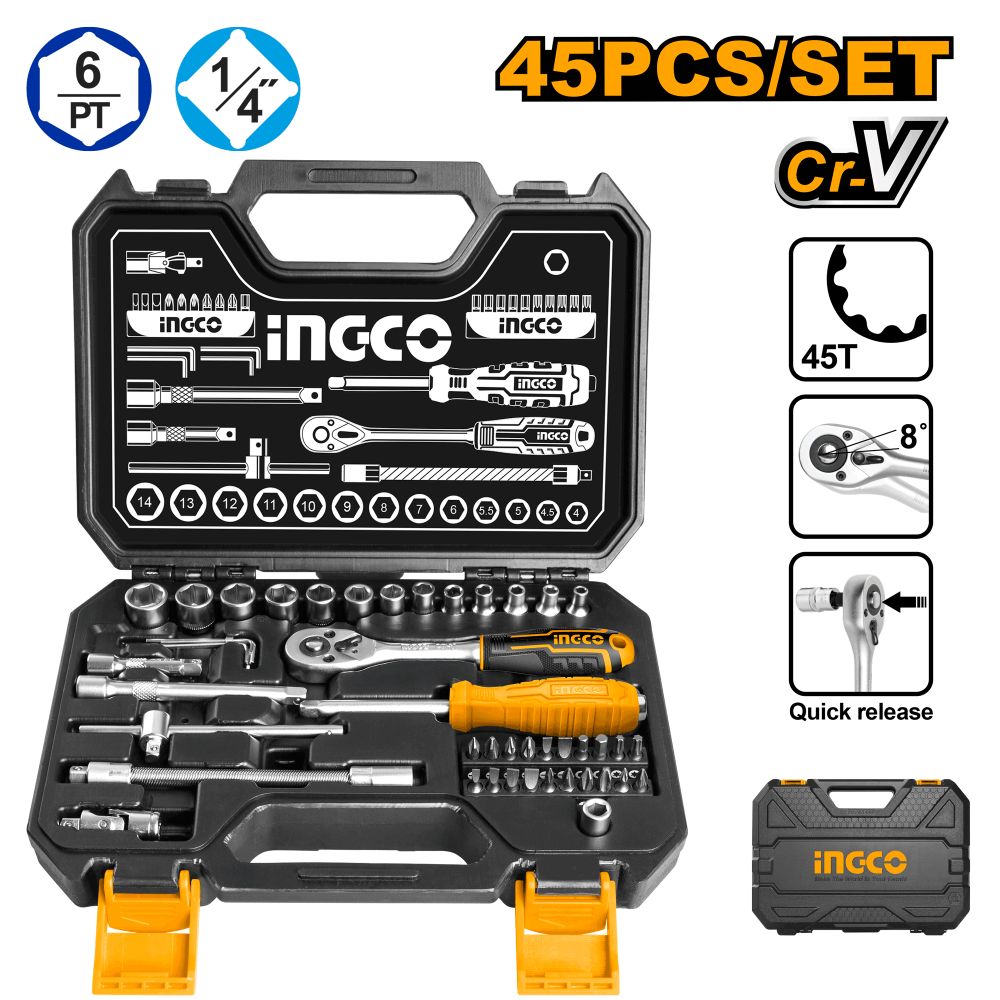 Socket Set 1/4inch 45pcs 4-14mm Bmc