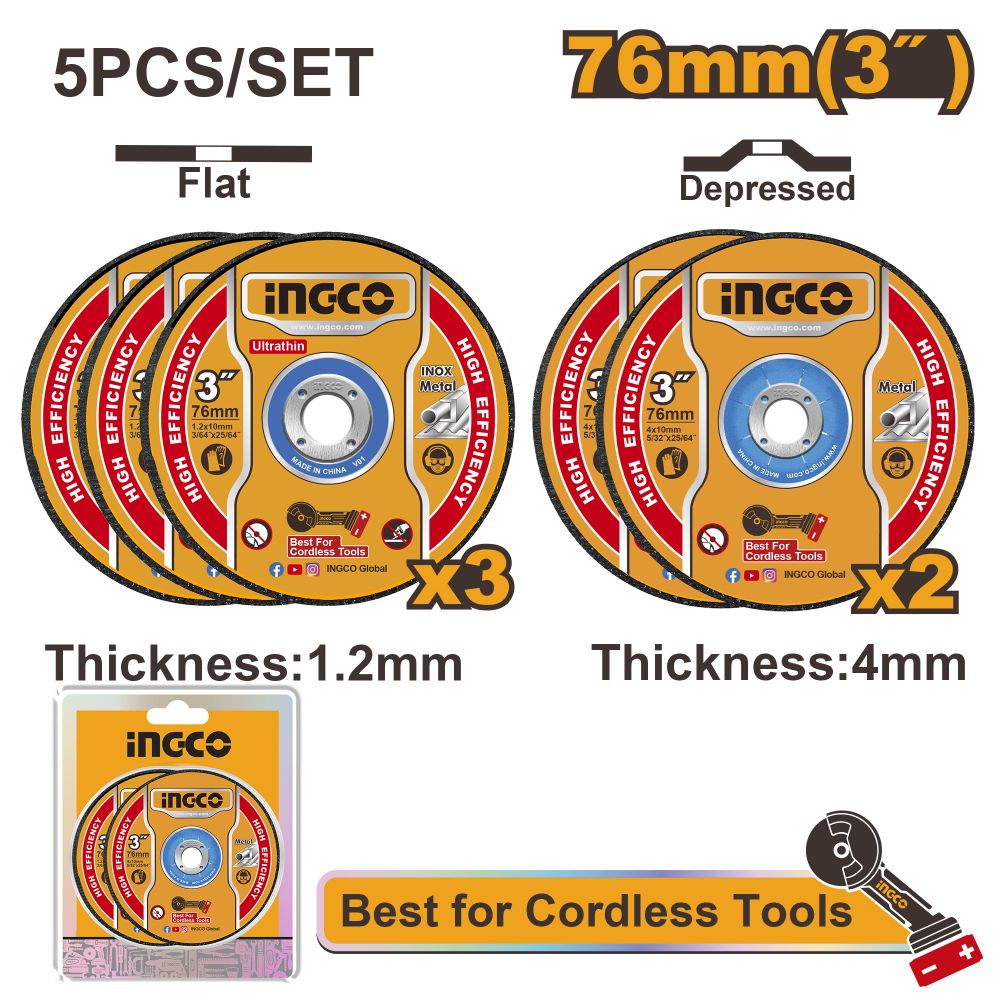 Disc Cut/grind Metal Abrasive 75mm Set 5pcs