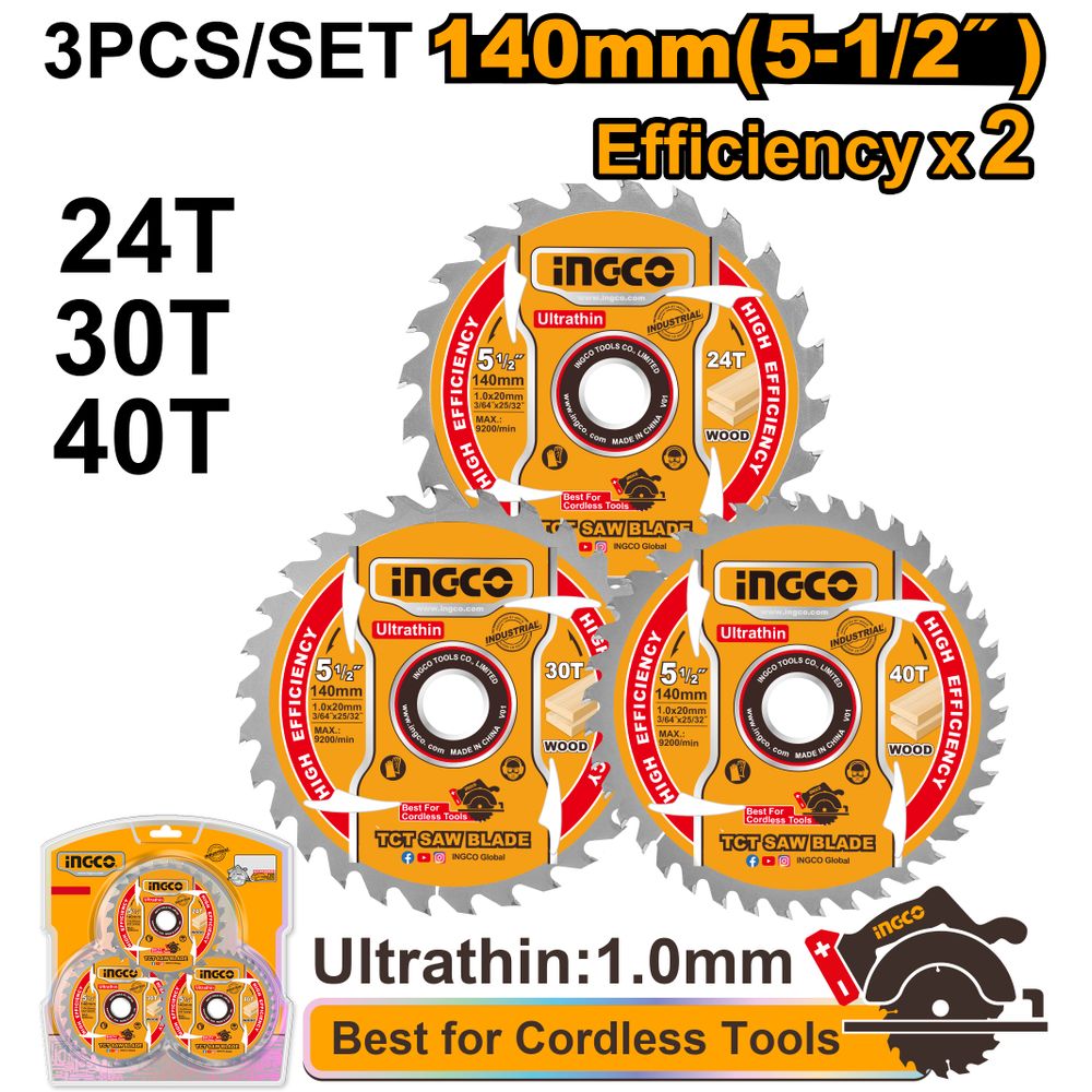 Blade Tct Wood U/thin 140x24t 30t 40t 3pcs