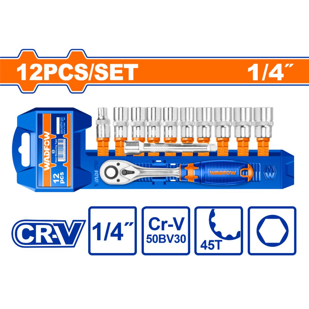 Socket Set Cr V 1/4 45t 12pcss