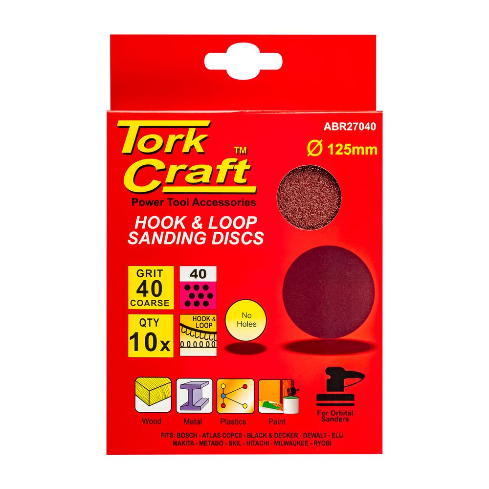 Sanding Disc 125mm No Hole 40 Grit 10/pack Hook And Loop