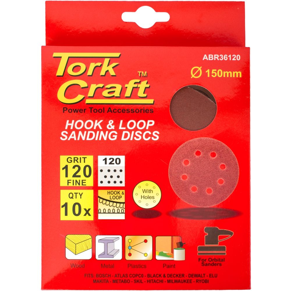 Sanding Disc 150mm 120 Grit With Holes 10/pk Hook And Loop