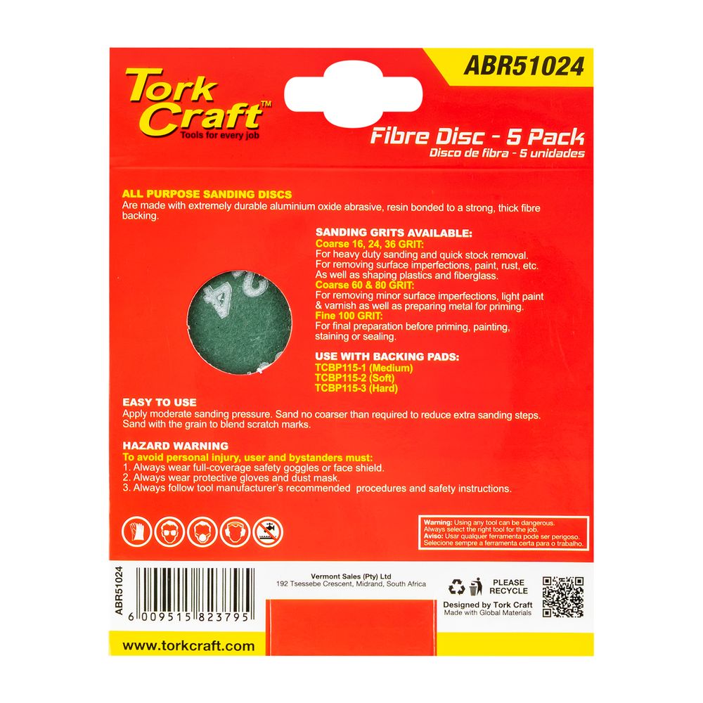 Fibre Disc 115mm 24 Grit 5 Pack