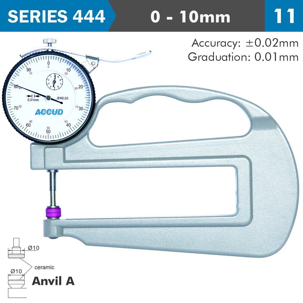 Thickness Gauge 10mm 0.02mm Acc. Large Depth Ceramic Anvil 0.01mm Grad