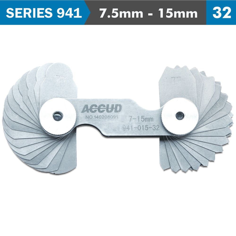 Radius Gauge 7.5mm-15mm 16 X 2 Leaves 0.03mm Acc. Concave & Convex Sur