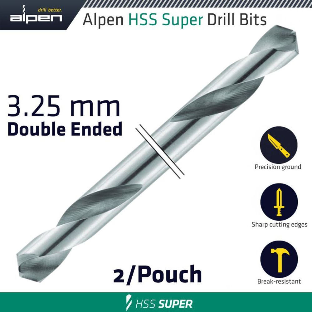 Hss Super Drill Bit Double Ended 3.25mm 2/pouch