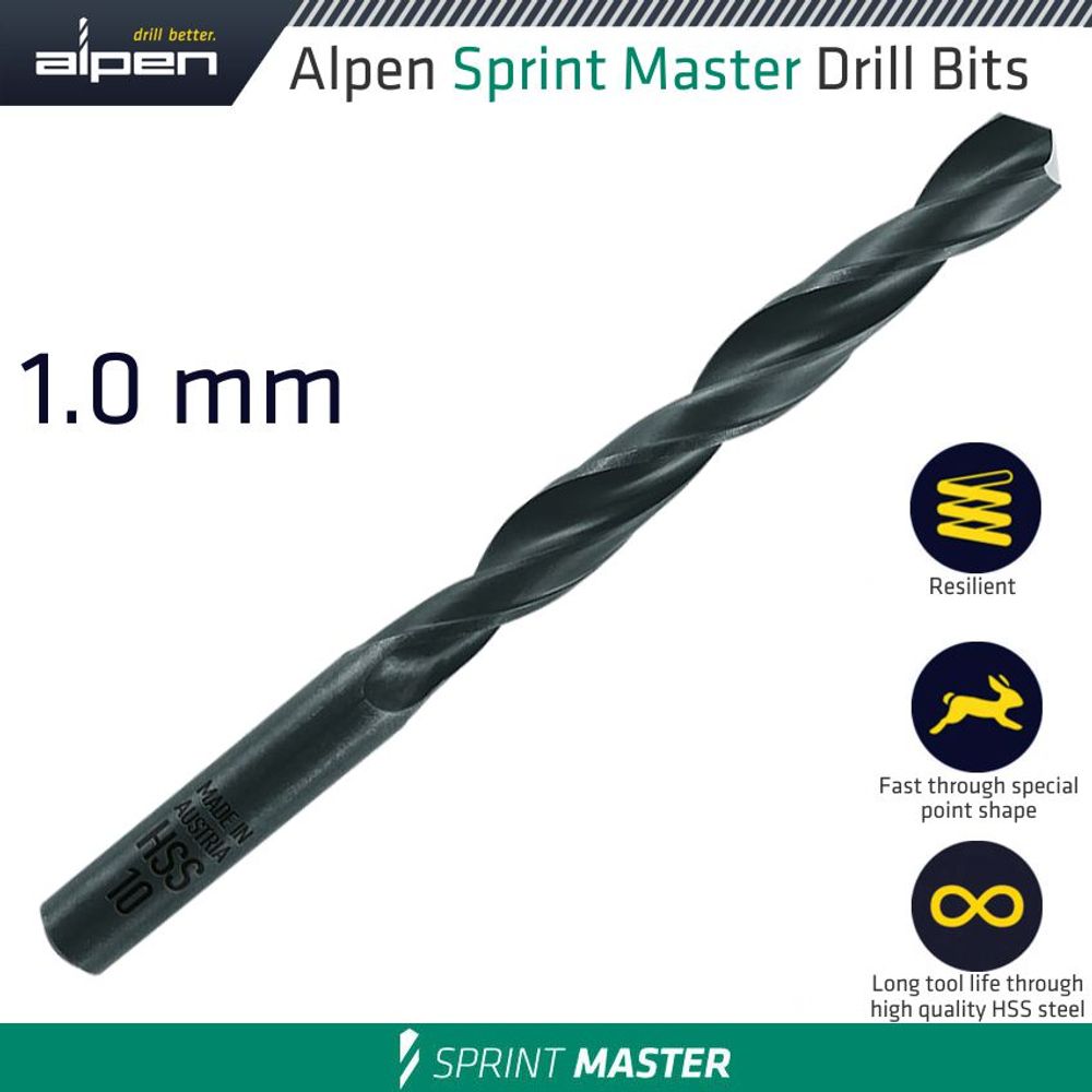 Hss Sprint Master 1mm X1 61501 Sleeved Din338 ALPEN Drill Bit