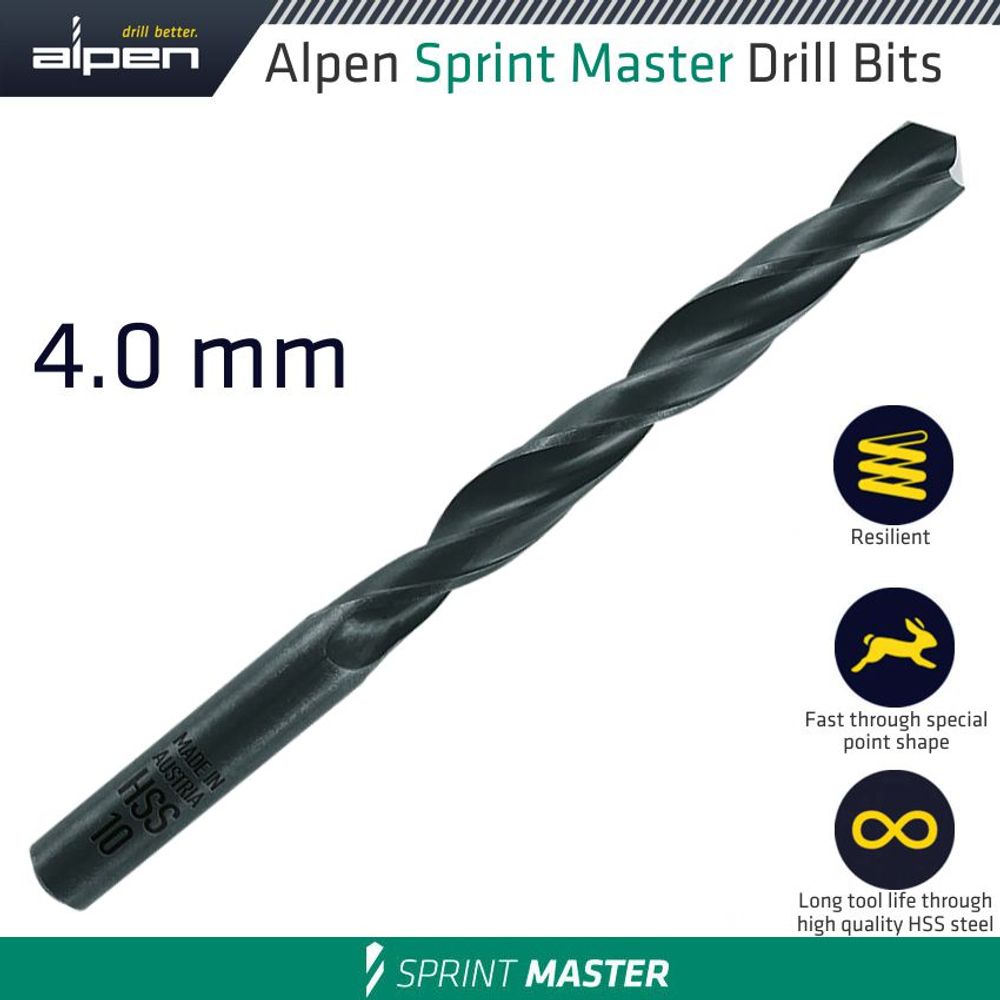 Hss Sprint Master 4mm X1 61504 Sleeved Din338 ALPEN Drill Bit