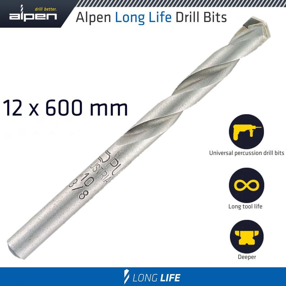 Masonry Drill Bit Long Life 12 X 600mm Pouch