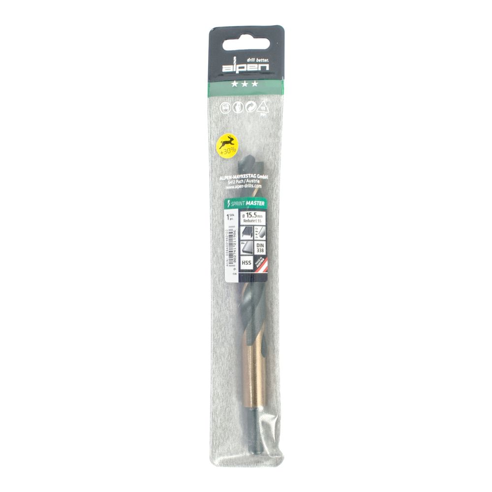 Hss Sprint Master 15.5mm Red Shank 9.5mm X1 Sleeved Din338 ALPEN Drill
