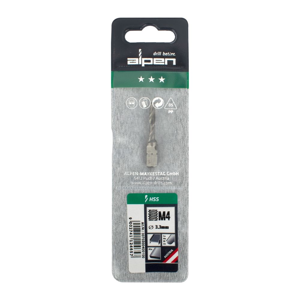 ALPEN Combination Tap Plw M4 1/4' Shank