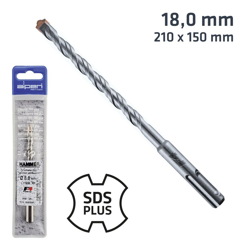 Sds Plus 210x150 18.0mm Hammer Bit Plastic Wallet