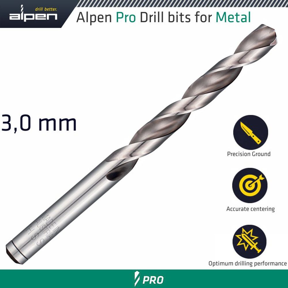 ALPEN Pro 3.0mm Hss Drill Din 338 Rn 135 With Split Point Bulk