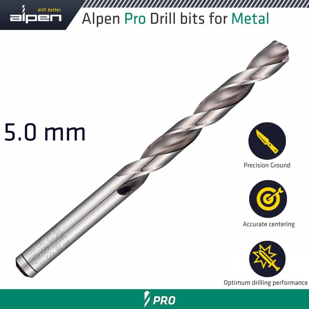ALPEN Pro 5.0mm Hss Drill Din 338 Rn 135 With Split Point Bulk