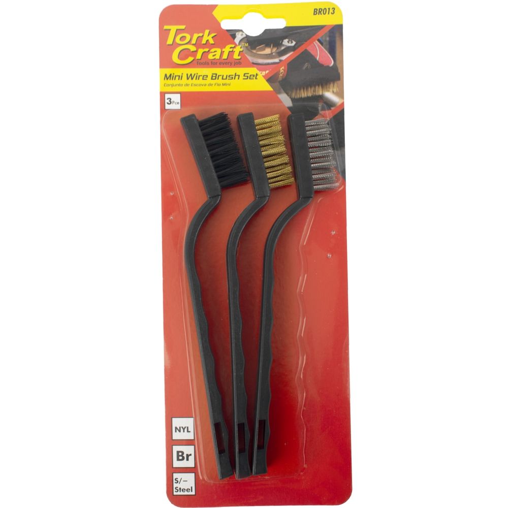 Mini Brush Set 3pc Brass Stainless Nylon In Blister