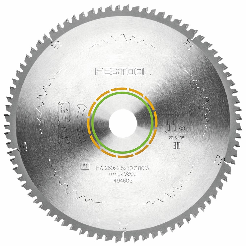 FESTOOL HW 260x2,5x30 W80 Wood Fine Cut Saw Blade 260mm 80T