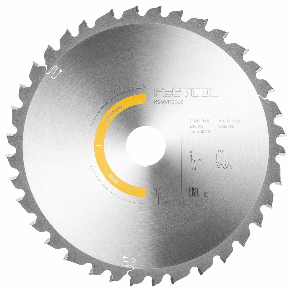 FESTOOL WOOD UNIVERSAL HW 216x2,3x30 W36 Saw Blade for KS 60 and KSC 60