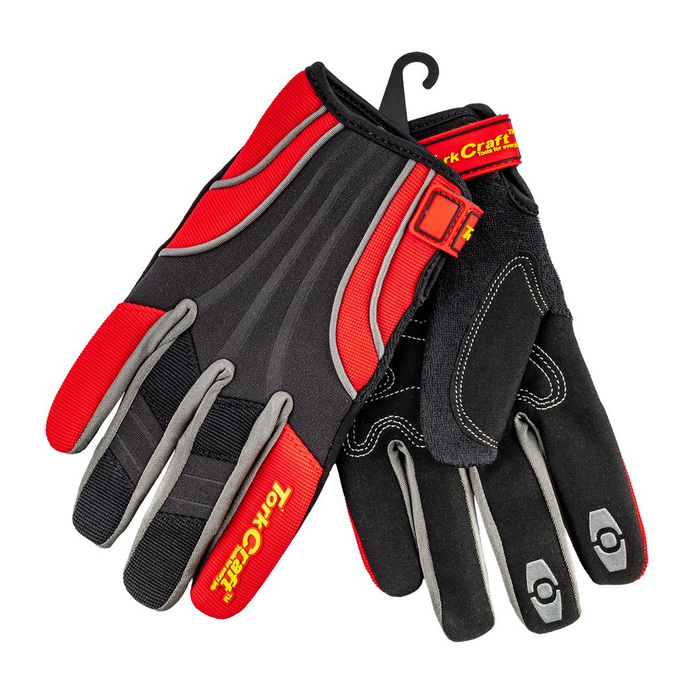 Mechanics Glove Medium Synthetic Leather Reinforced Palm Spandex Red