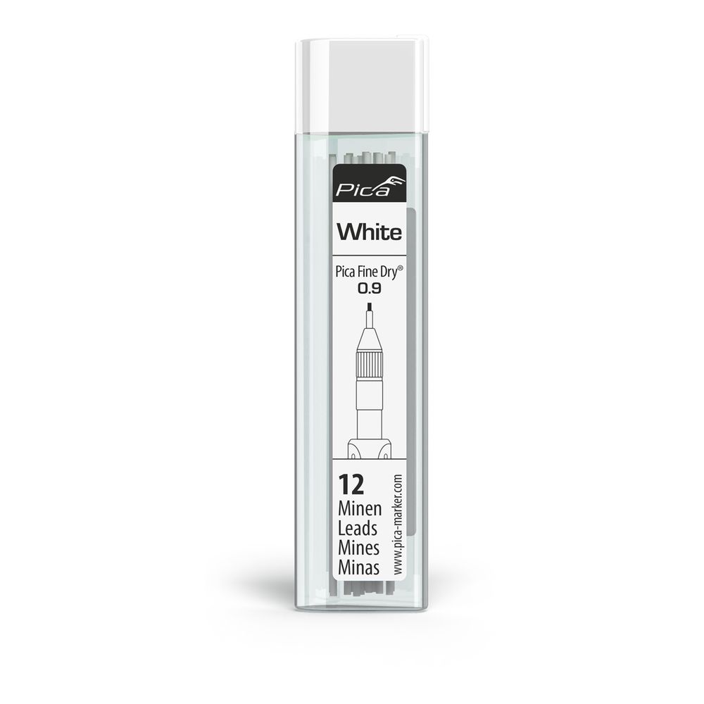 PICA Fine Dry 0.9mm Lead 12pc Refill Set White
