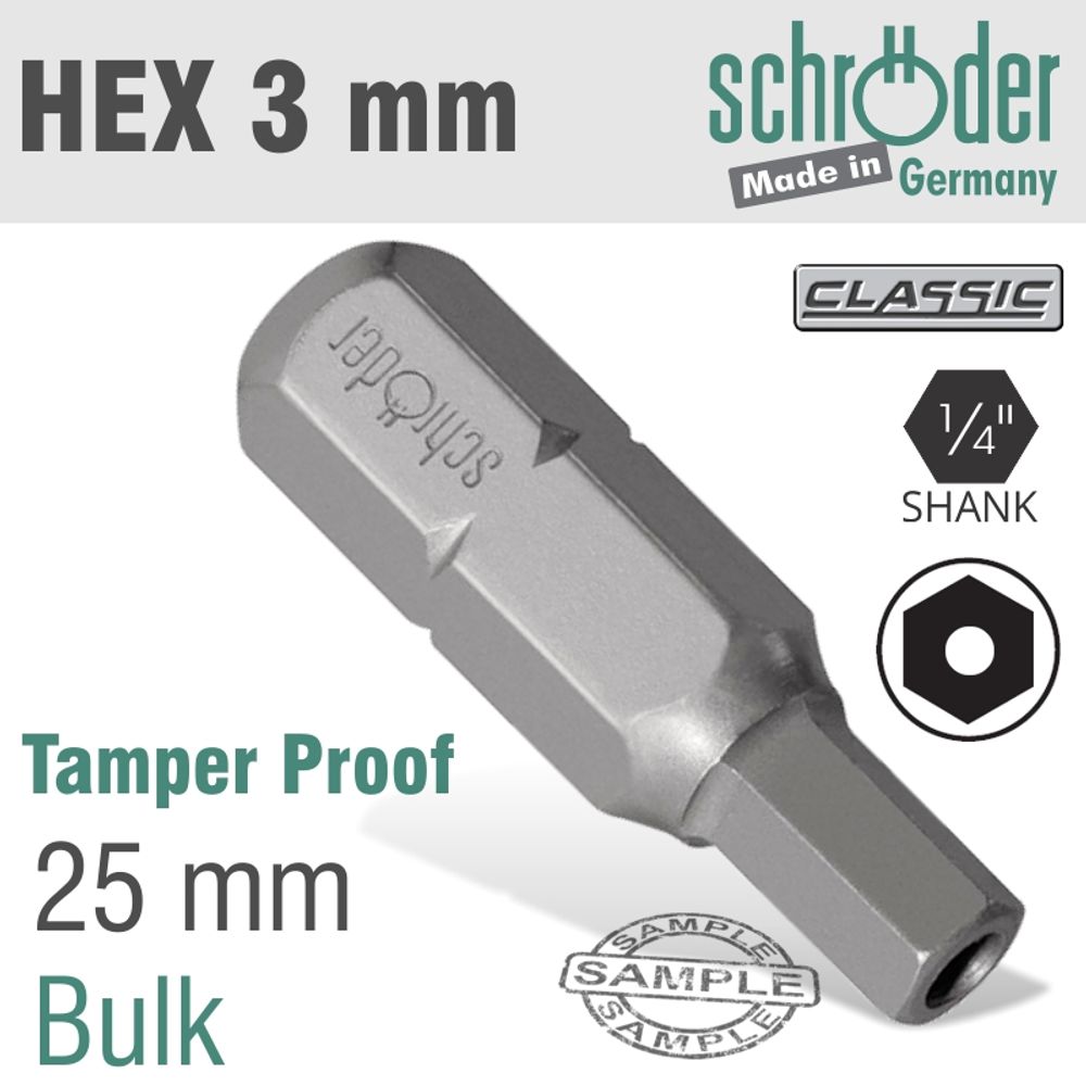 Allen/hex 3mm Security Insert Bit 25mm Bulk