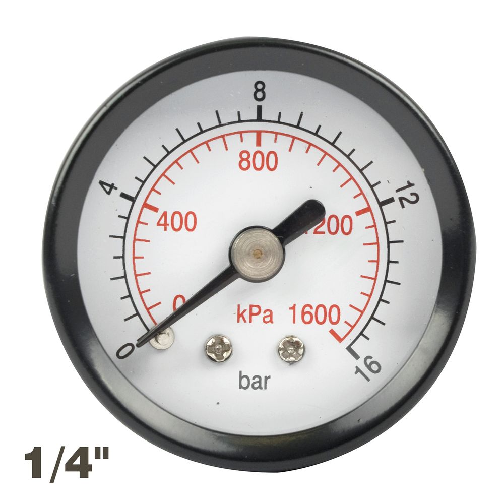 Press. Gauge 40mm 1/4' Rear Fit 0-16bar 0-1600kpa