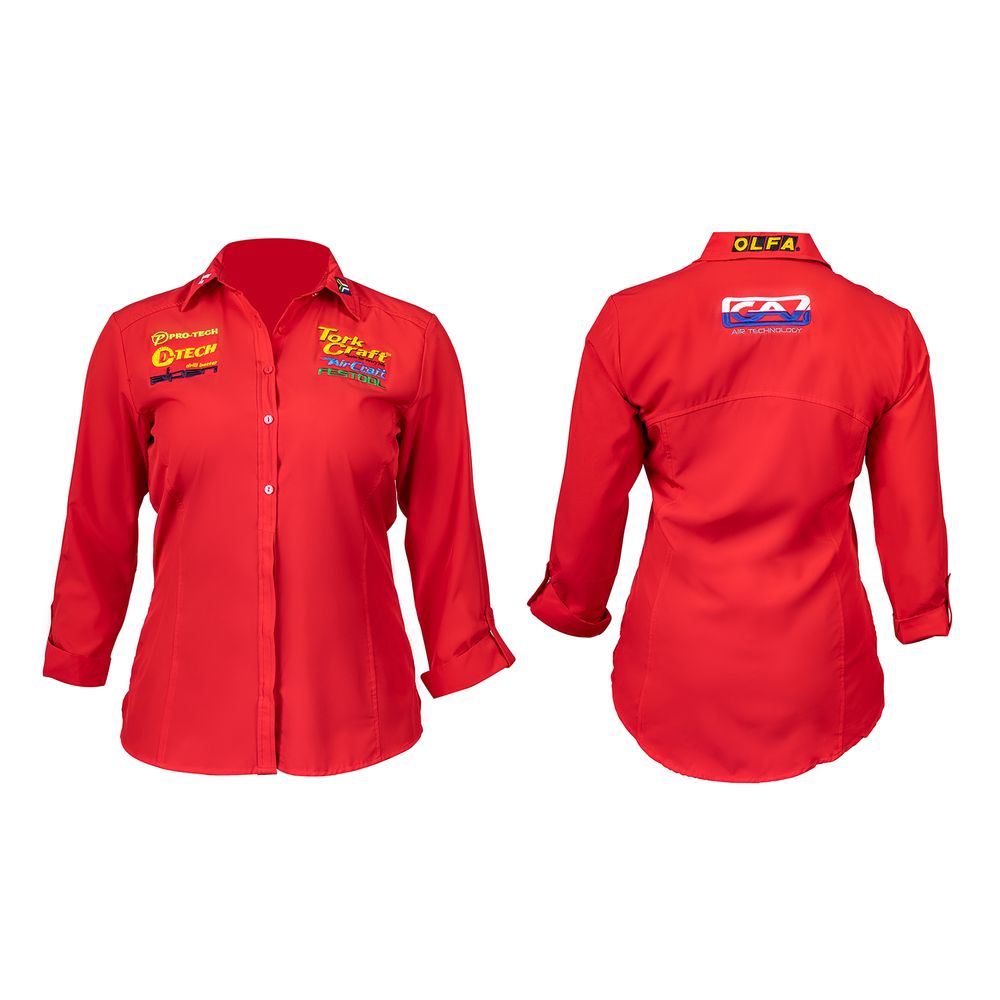 Ladies Red 3/4 Geneva Blouse Medium
