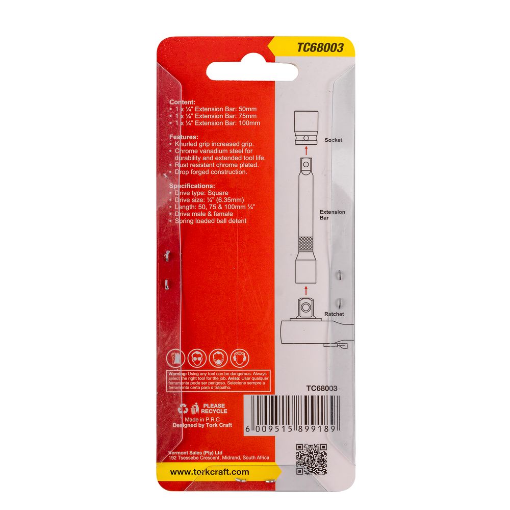 Extention Bar 3pc Set 1/4' 50/75/100mm
