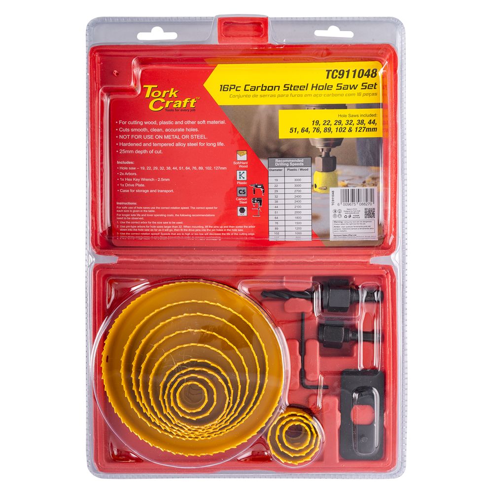 Hole Saw Set Carbon Steel 16pce 19 - 127mm