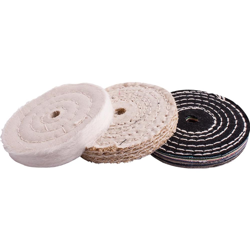 Buffing Wheel Kit 3pcs 100mm White & Denim Stiched & Sisal Polishing
