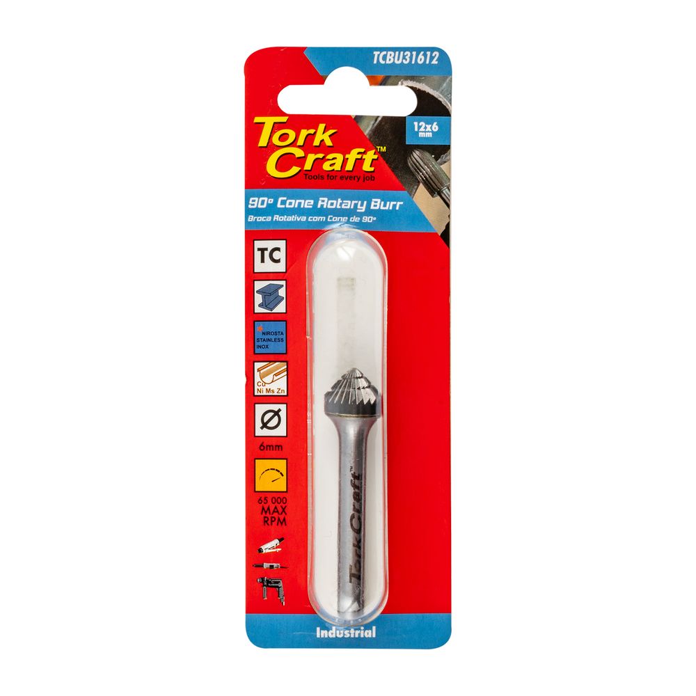 Rotary Burr Tungsten 12x6x6mm 90 Degree Cone