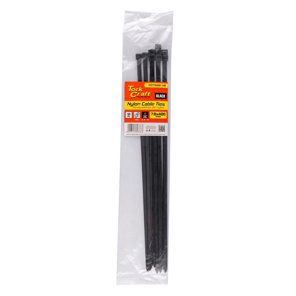 Nylon Cable Ties 7.6mm X 400mm Black 10pc
