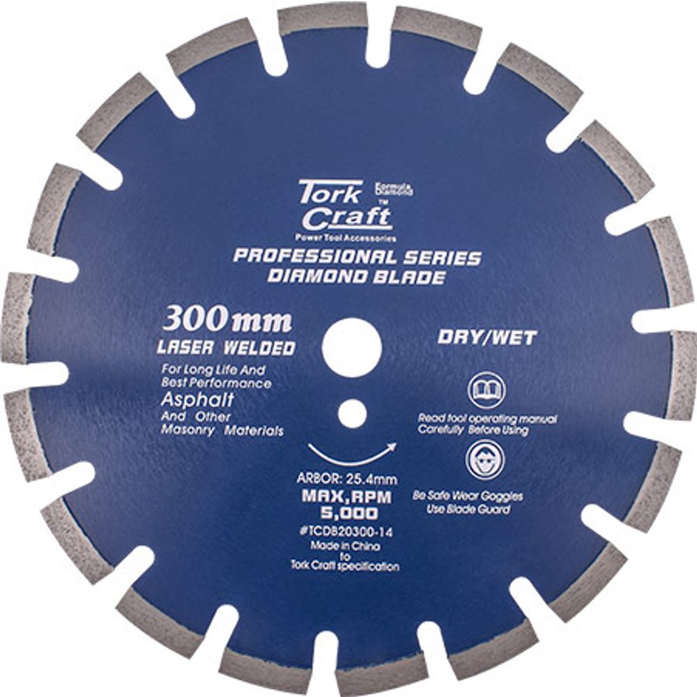 Diamond Blade 300 X 25.4mm Asphalt Laser Welded Segmented Tar