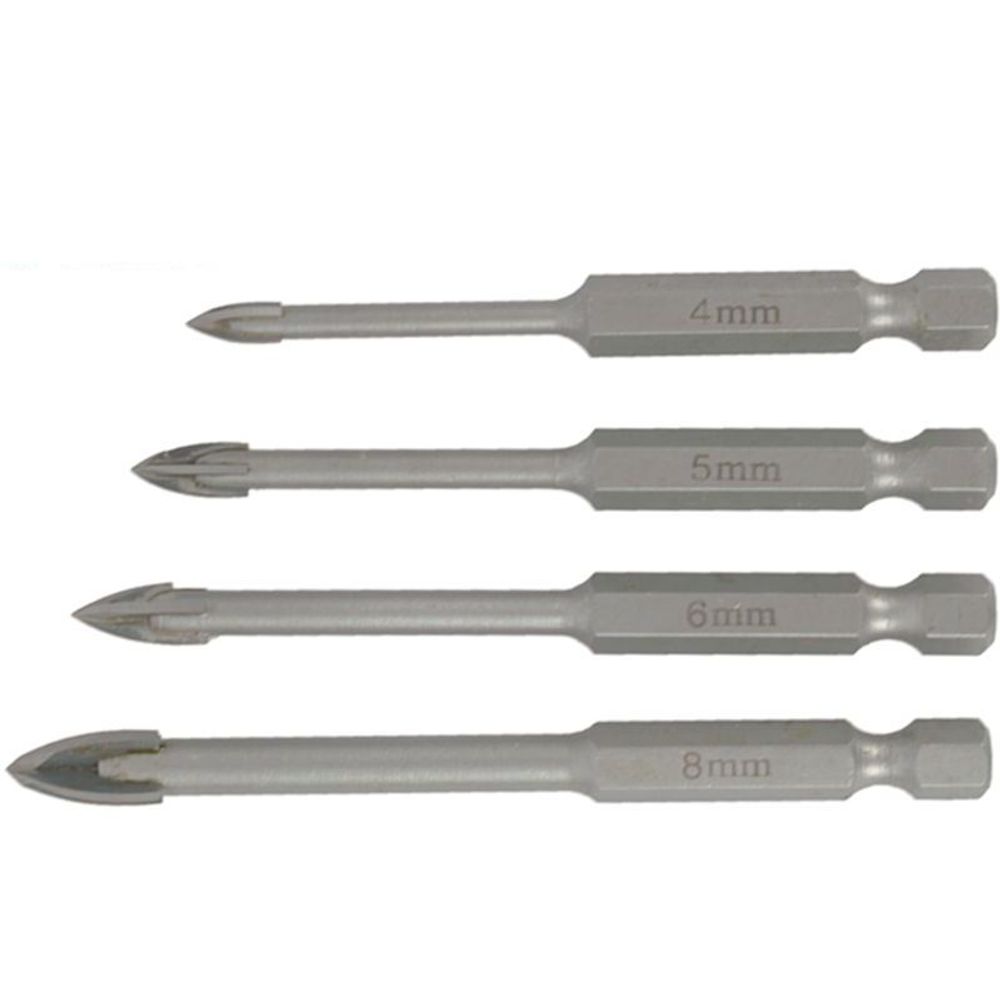 Glass & Tile Drill 4 Flute Set 4pc 4/5/6/8mm In Plastic Case