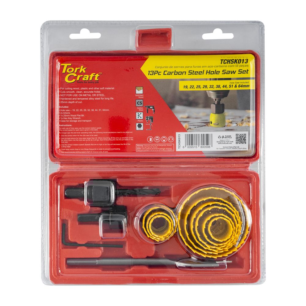 Holesaw Set 13pce In Case Carbon Steel