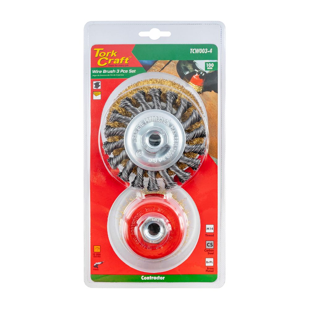 Wire Brush Set 3pce 100mm Twist Knot Wheel