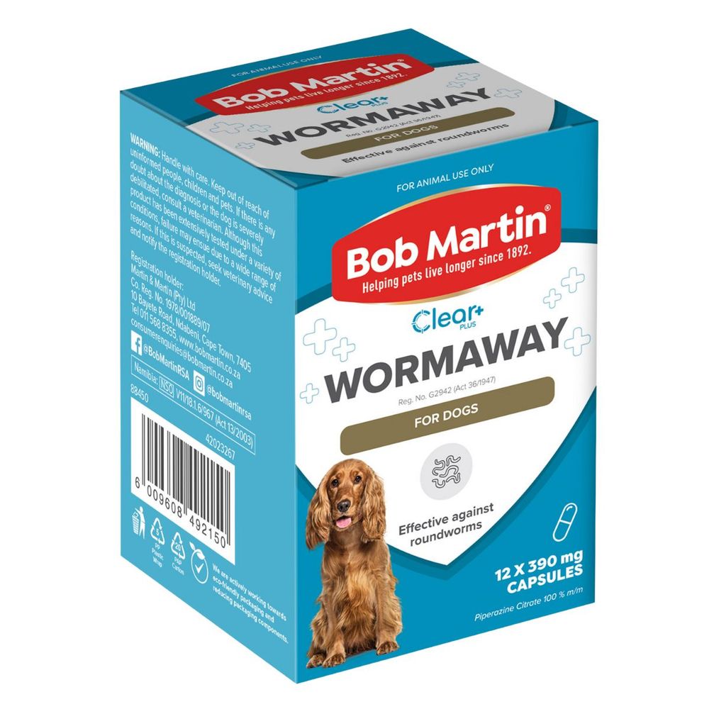 BOB MARTIN PET WORMAWAY DEWORMING CAPSULES DOG 12S