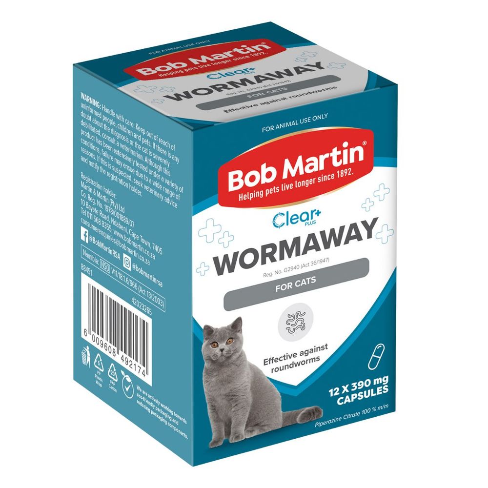 BOB MARTIN PET WORMAWAY DEWORMING CAPSULES CAT 12S