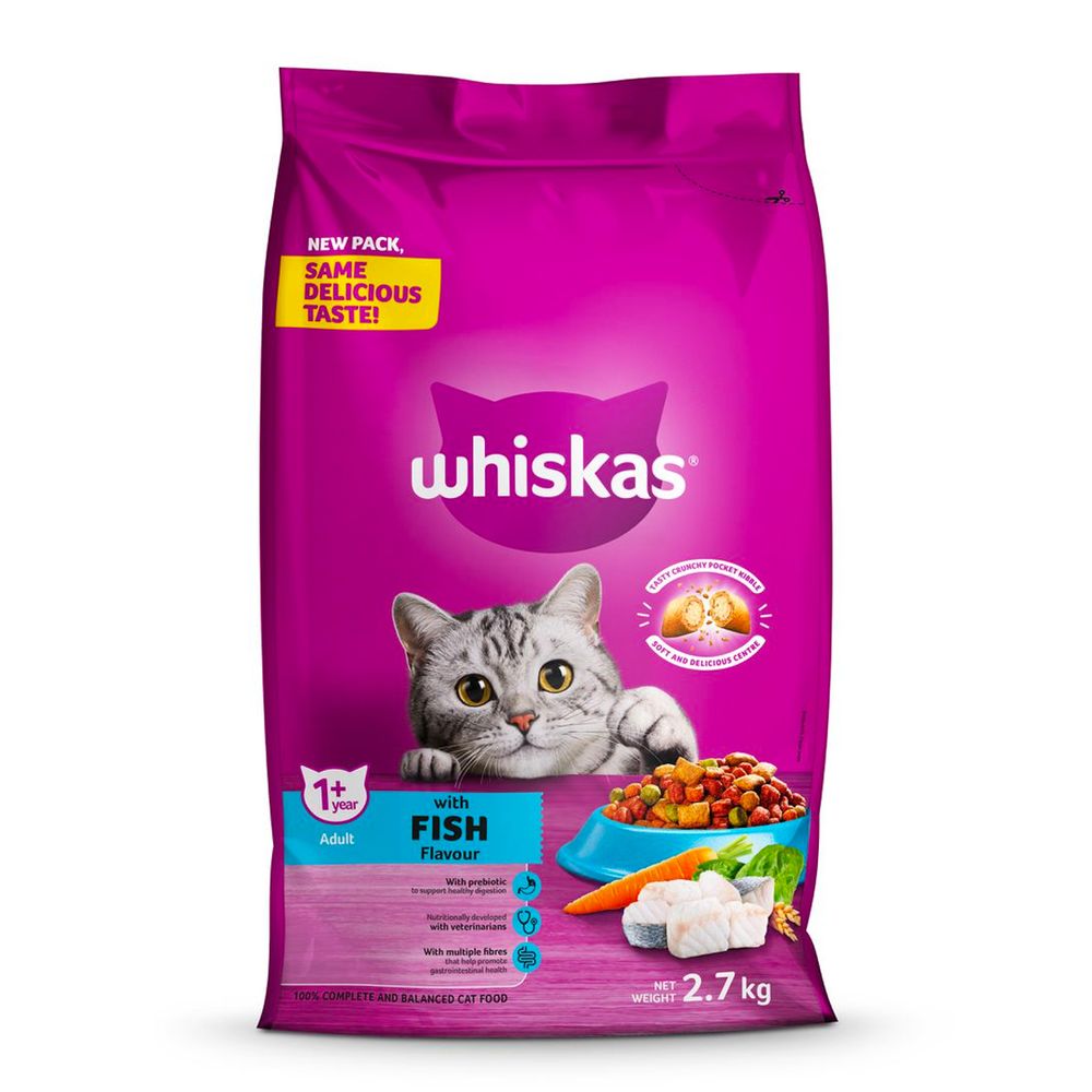 WHISKAS Cat Food Dry Adult Fish 2.7kg