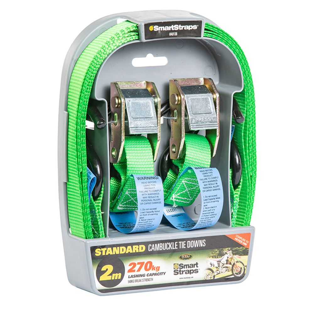 Ratchet Tie Down Cambuckle 2m 2pc Grn