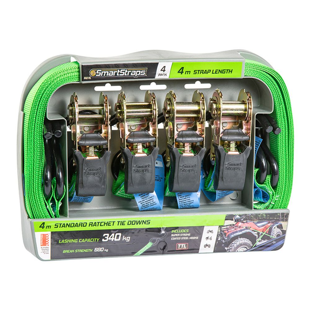 RATCHET TIE DOWN PAD 4M 4PC GRN