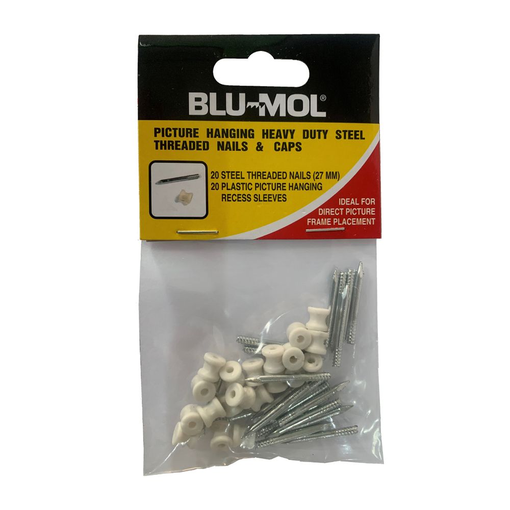 BLU-MOL Heavy Duty Steel Threaded Nails &caps 27mm