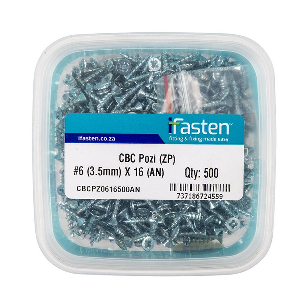 IFASTEN Cbc Pozi No6 Zp 3.5mmx16mm 500 Pt + Bit
