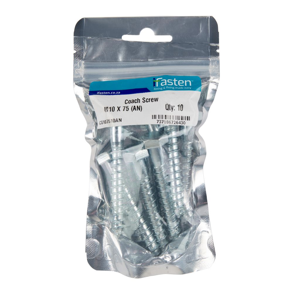 IFASTEN COACH SCREW M10X75MM 10 PP
